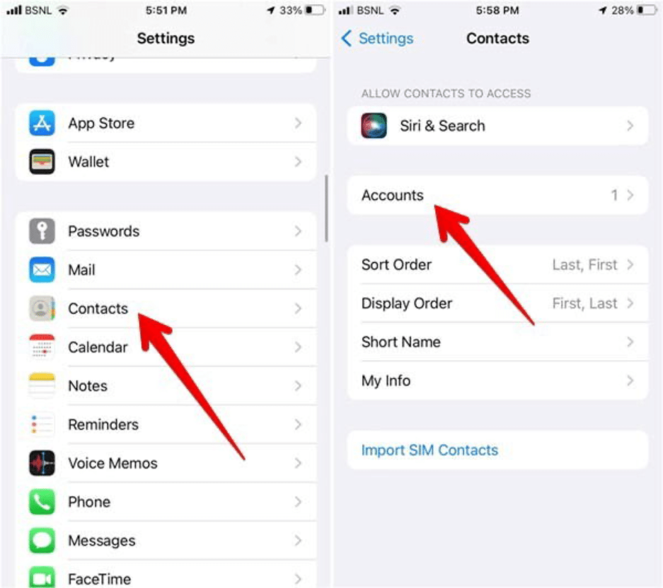 select contacts account